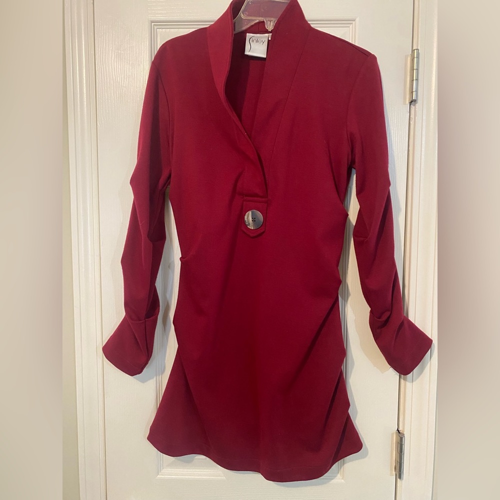 Finley Burgundy Red Ruched Dress $260 S